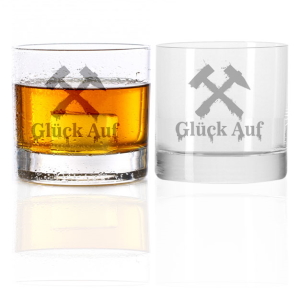 3001596 Trink, - Whiskyglas: Glück Auf - Schlägel & Eisen