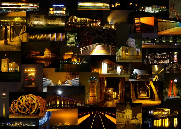 Foto-Collage: "Gelbe Nacht im Ruhrgebiet"
